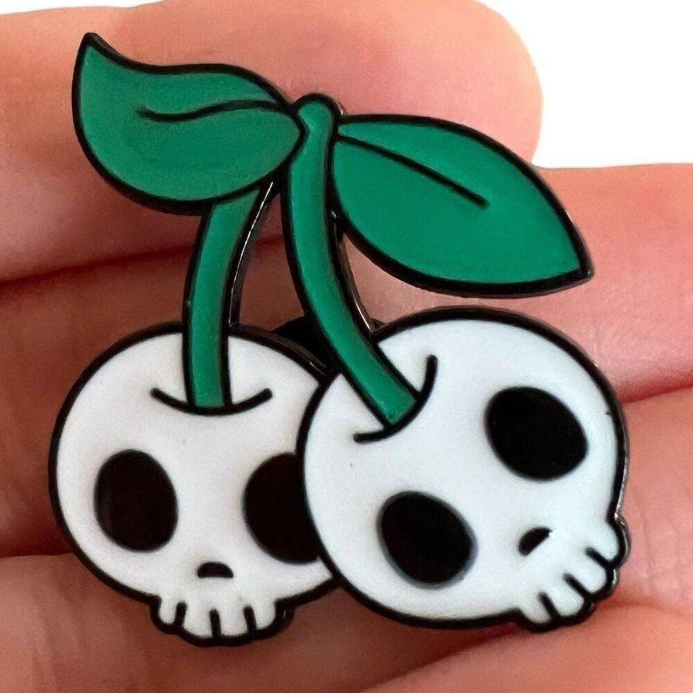 Cherry Skull Heads Enamel Pin Super Cute